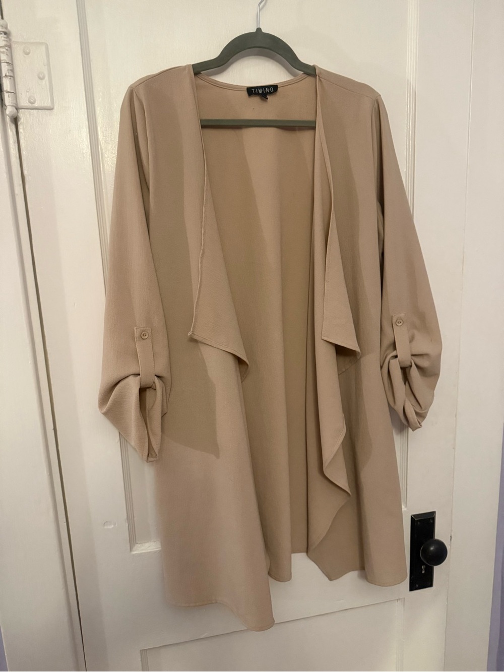 Timing Taupe Open-Front Waterfall Blazer